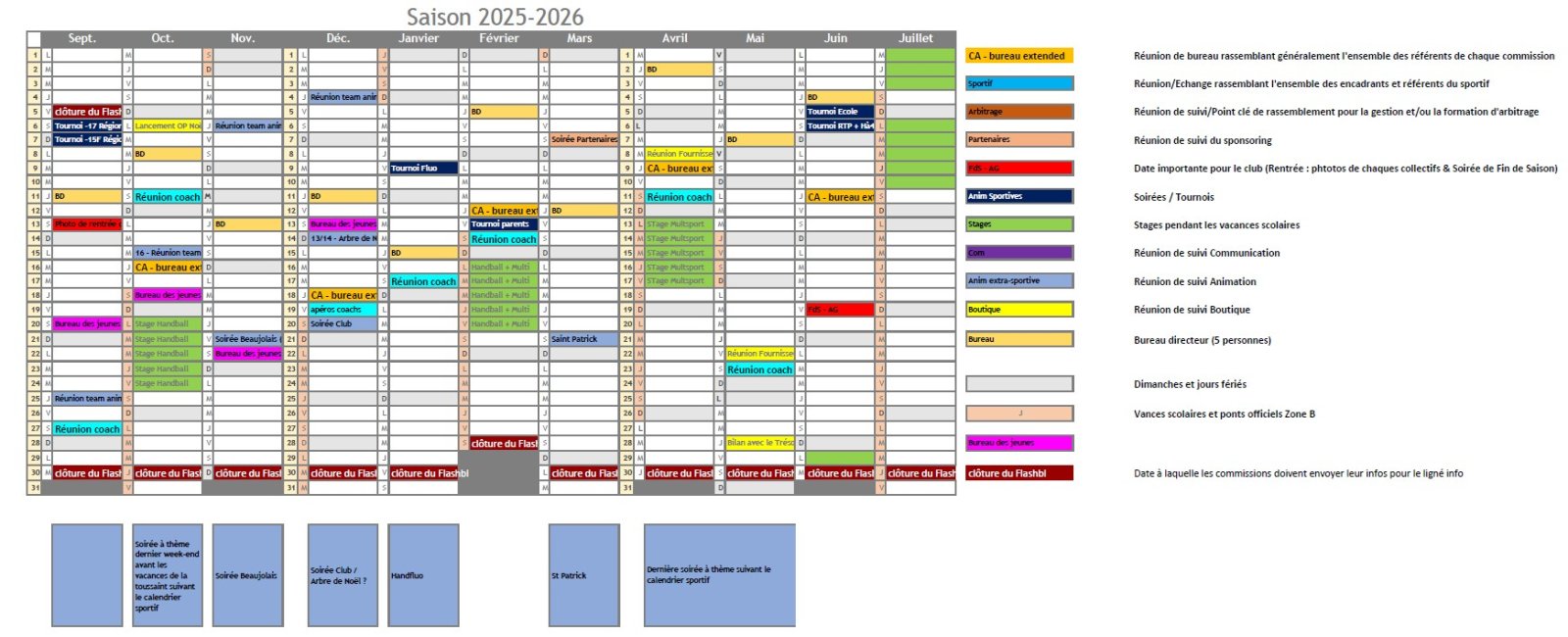 Calendriers de la saison